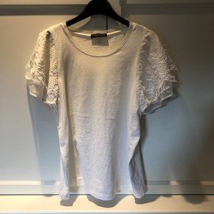 Twin Set T with Lace Sleeves and Mesh Trim